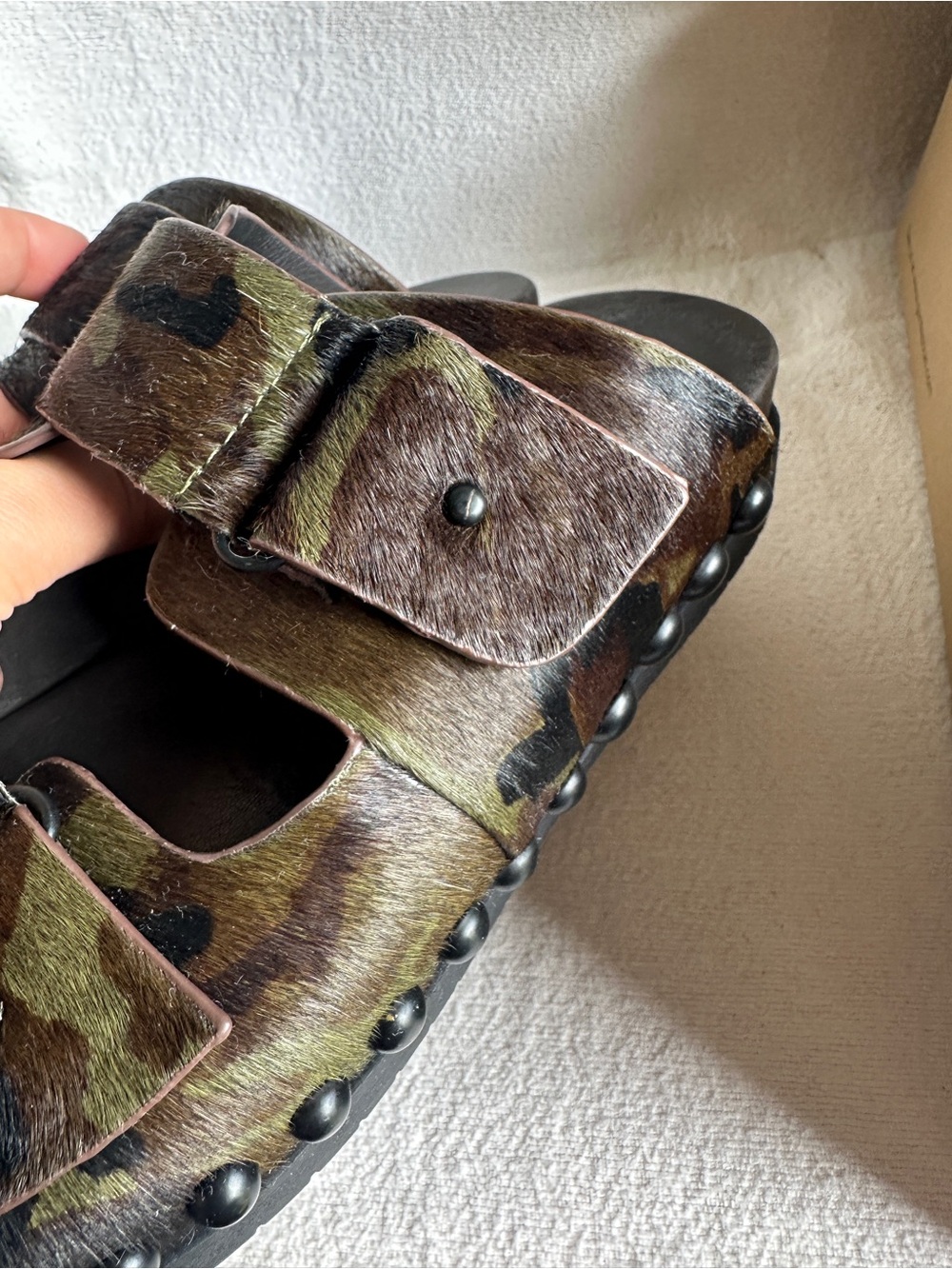 Gentle souls Camo Haircalf Double-Buckle Slide Sandals - Picture 11 of 12